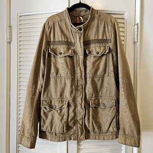 Free People Army Jacket Pockets Zipper Snaps Bias Bound Seams Unlined Cotton